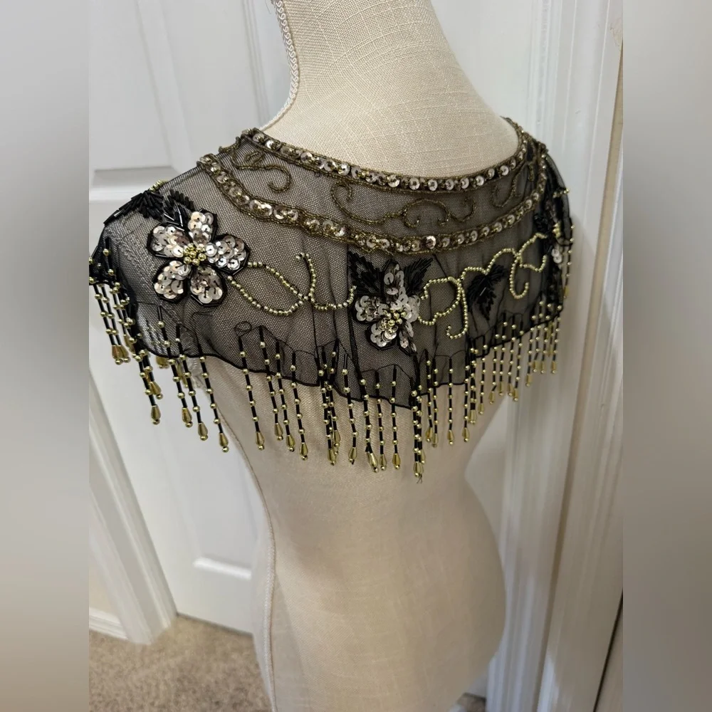 Vintage Beaded Mesh Capelet / Shawl Collar - Picture 5 of 15